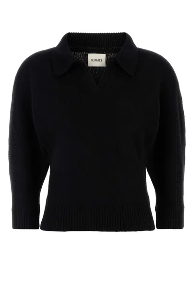 Khaite Black Cashmere Herve Polo Shirt