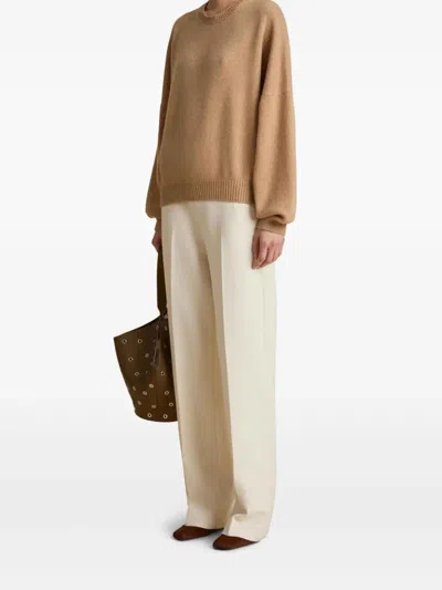 Khaite Cambie Straight-leg Crepe Pants In Neutral