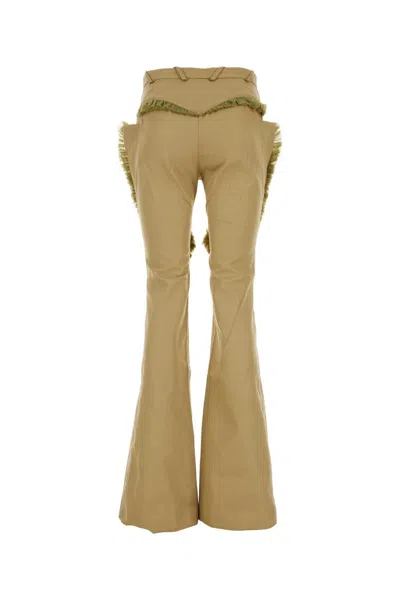 Kiko Kostadinov Feather Trim Flared Cotton Pant In Brown