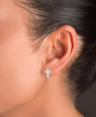 Macy's 2-pc. Set Cubic Zirconia Cross Stud Earrings In Sterling Silver & 14k Gold-plate