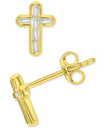 Macy's 2-pc. Set Cubic Zirconia Cross Stud Earrings In Sterling Silver & 14k Gold-plate