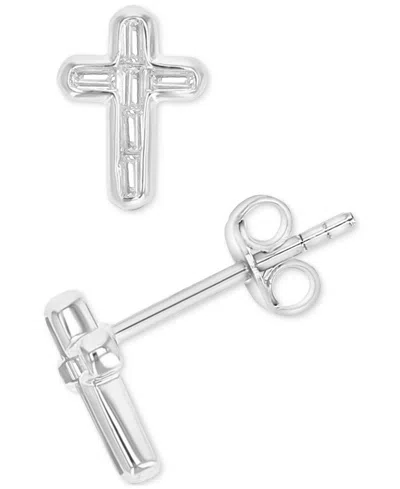 Macy's 2-pc. Set Cubic Zirconia Cross Stud Earrings In Sterling Silver & 14k Gold-plate