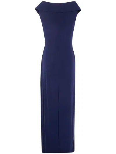 Ralph Lauren Lauren  "leonidas" Sleeveless Gown Dress In Blue