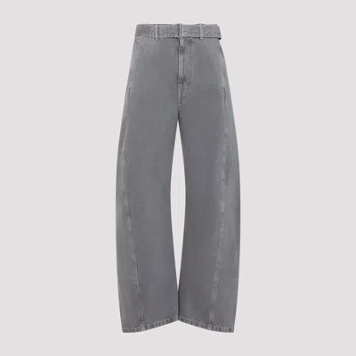 Lemaire Grey Twisted Belted Cotton Jeans In Gray
