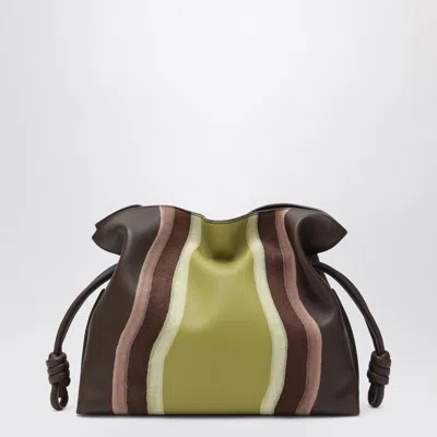 Loewe Flamenco Medium Clutch In Chocolate/light Moss