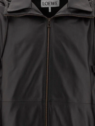 Loewe Hooded Zipped Leather Relaxed Fit Jacket In Black