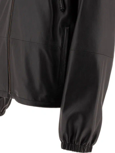 Loewe Hooded Zipped Leather Relaxed Fit Jacket In Black