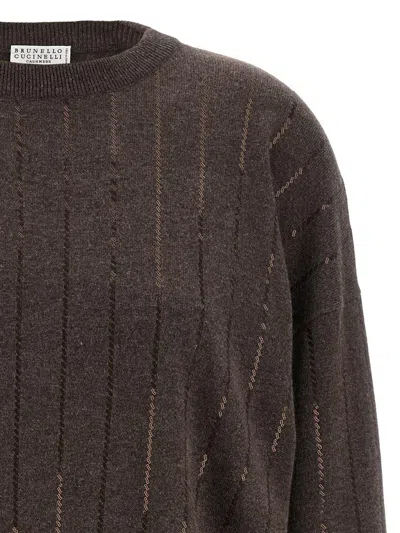 Brunello Cucinelli Sequined Vertical Striped Knitwear