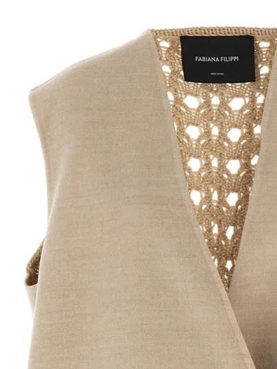 Fabiana Filippi Tricot Wool Vest Gilet Beige