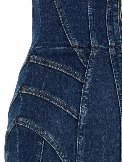 Elisabetta Franchi Denim Corset Dress With Panel Detailing In Blue