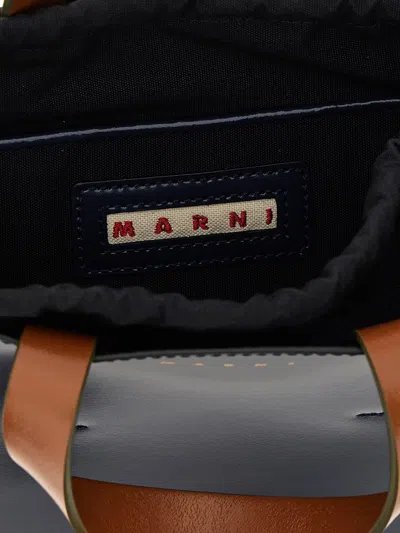 Marni Mini Museo Handbag With Adjustable Strap And Dual Top Handles In Blue