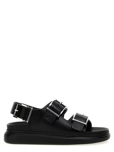 Alexander Mcqueen Black Slide Sandals With Embossed Logo In Leather Man