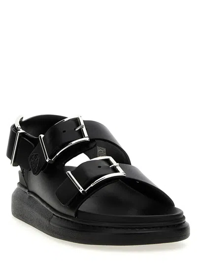 Alexander Mcqueen Black Slide Sandals With Embossed Logo In Leather Man