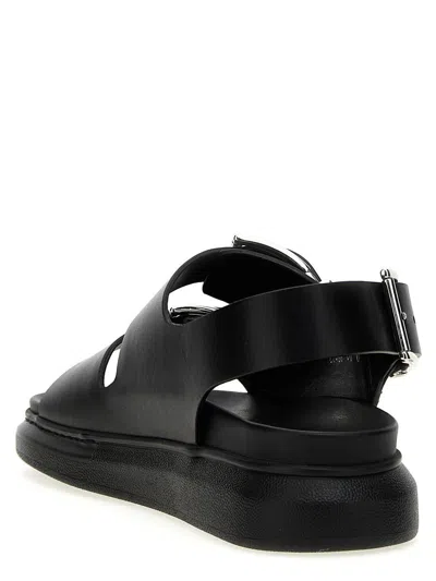 Alexander Mcqueen Black Slide Sandals With Embossed Logo In Leather Man