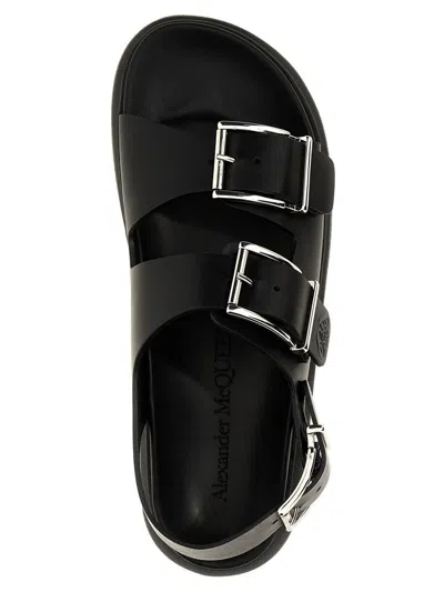 Alexander Mcqueen Black Slide Sandals With Embossed Logo In Leather Man