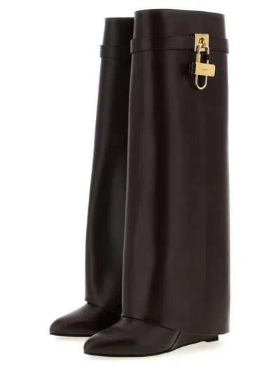 Givenchy Shark Brown Boots With Padlock Detail And Slip-on Style In Leather Woman