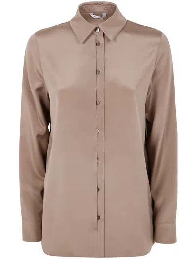 Max Mara Classic Silky Shirt "avion" In Brown