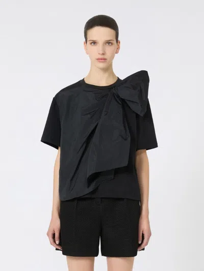 Max Mara Colle Bow-detail Cotton Jersey T-shirt In Black