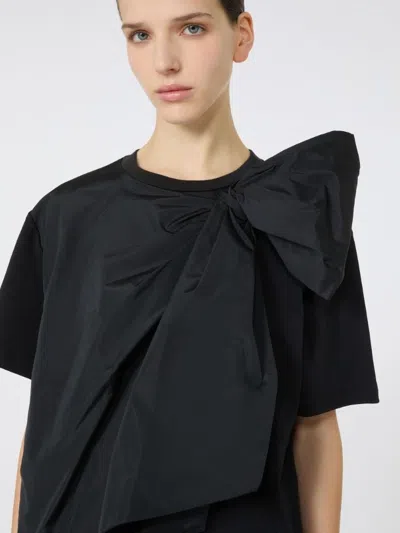 Max Mara Colle Bow-detail Cotton Jersey T-shirt In Black