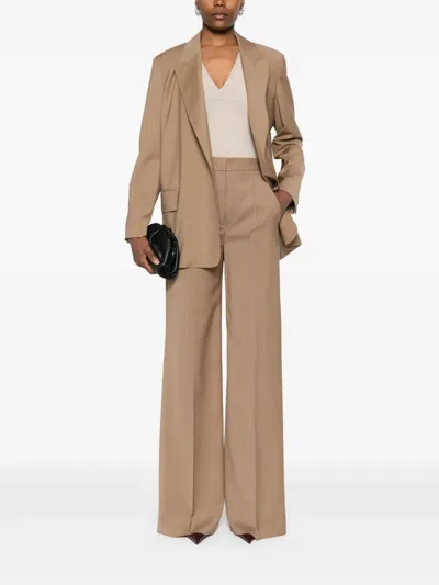 Max Mara High-waist Trousers In Virgin Wool In Brown