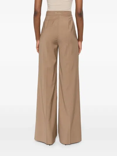Max Mara High-waist Trousers In Virgin Wool In Brown