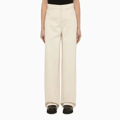 Max Mara Ivory Cotton Wide Trousers