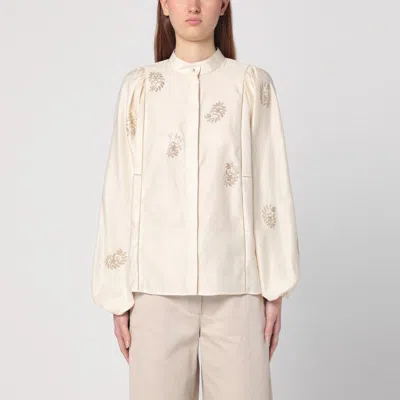 Max Mara Caladio Long-sleeved Shirt With All-over Embroidery In White