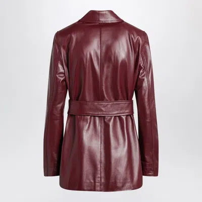 Max Mara Jacket With Belt In Bordeaux Nappa Leather In Brown