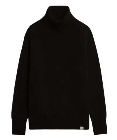 Merz B.schwanen Deep Black Wool Sweater In Black