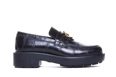Pinko Black Loafers With Logo Plate In Leather Woman In Black