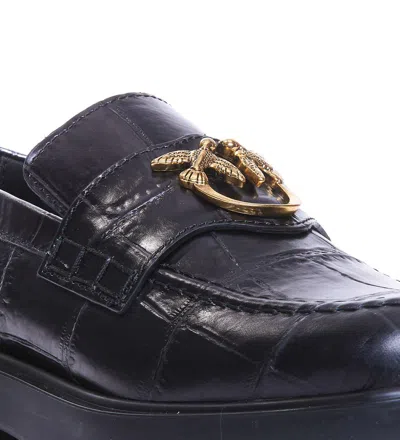 Pinko Black Loafers With Logo Plate In Leather Woman In Black