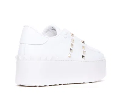 Valentino Garavani Flatform Rockstud Untitled Trainer In Calfskin And Wool Woman White 39 In White