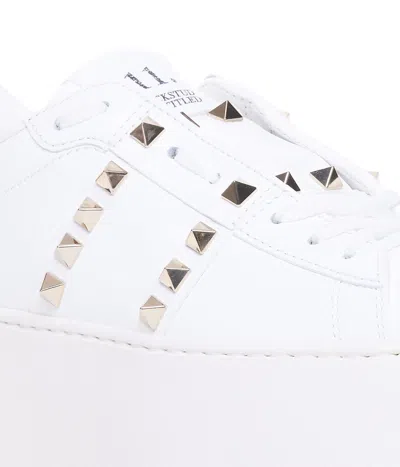 Valentino Garavani Flatform Rockstud Untitled Trainer In Calfskin And Wool Woman White 39 In White