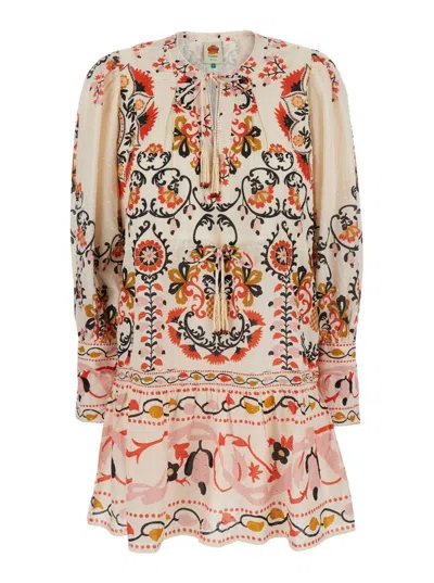 Farm Rio Mandala Mini Dress In Cashew In Multi
