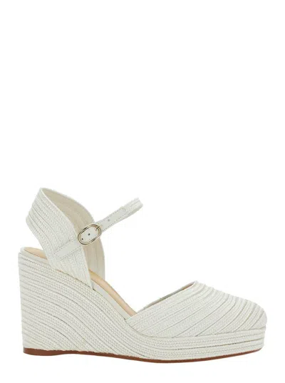 Castaã±er 'carolyn' White Wedges With Strap In Metallic Raffia Woman