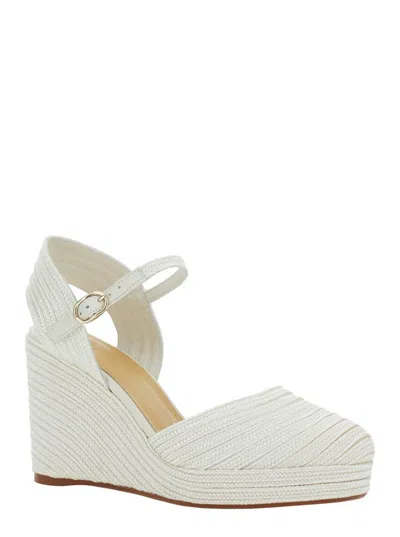 Castaã±er 'carolyn' White Wedges With Strap In Metallic Raffia Woman