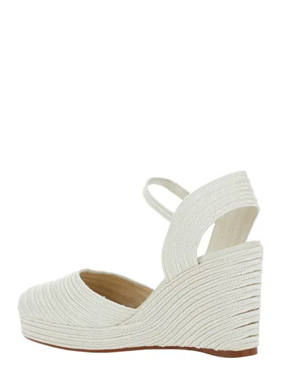 Castaã±er 'carolyn' White Wedges With Strap In Metallic Raffia Woman