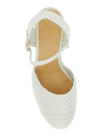 Castaã±er 'carolyn' White Wedges With Strap In Metallic Raffia Woman