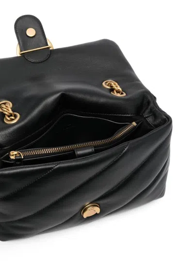 Pinko 'love Classic Puff' Black Shoulder Bag With Diagonal Maxi Quilting In Leather Woman