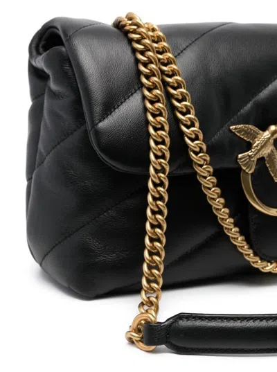 Pinko 'love Classic Puff' Black Shoulder Bag With Diagonal Maxi Quilting In Leather Woman