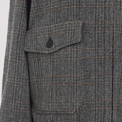 Miu Miu Checked Virgin Wool Jacket With Shearling Collar In Gray