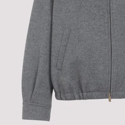 Miu Miu Logo-patch Zip-up Bomber Jacket In Wool In Gray