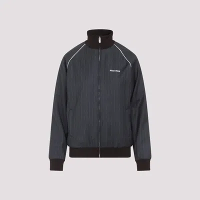 Miu Miu Wool Pinstripe Jacket Side Pockets In Gray