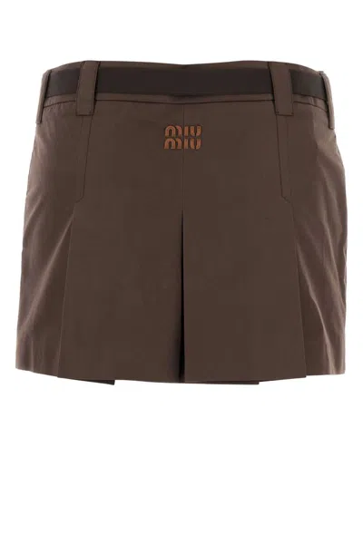 Miu Miu Brown Cotton Blend Mini Skirt In Brown