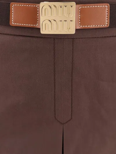 Miu Miu Brown Cotton Blend Mini Skirt In Brown