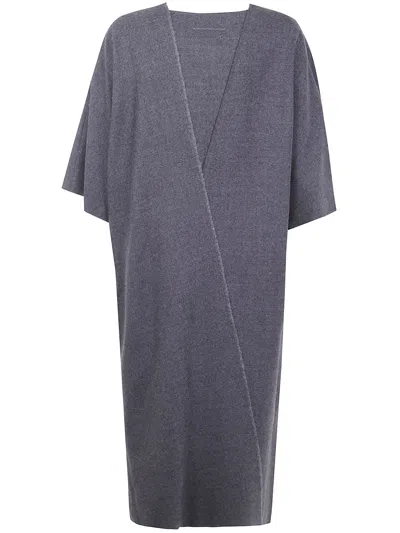 Mm6 Maison Margiela V-neckline Midi Dress Asymmetric Seam In Gray