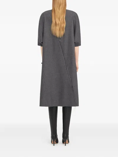 Mm6 Maison Margiela V-neckline Midi Dress Asymmetric Seam In Gray