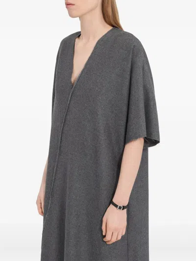 Mm6 Maison Margiela V-neckline Midi Dress Asymmetric Seam In Gray