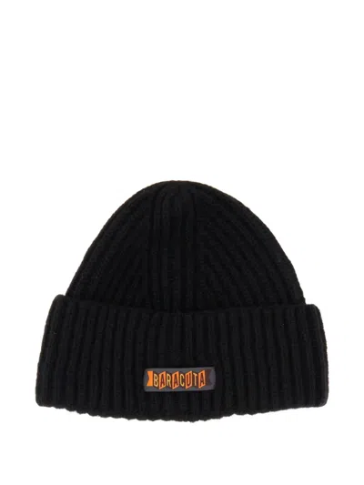 Baracuta Logo Patch Beanie Hat With Folded Cuff In Black
