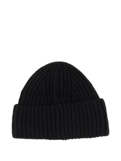 Baracuta Logo Patch Beanie Hat With Folded Cuff In Black